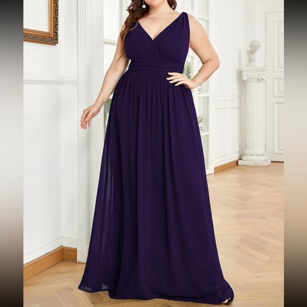 Plus size V neck party formal evening dress